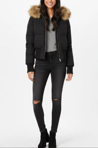 Heidi-Mode - Women's Black Puffer Jacket, Quilted Winter Coat with Removable Hood 6