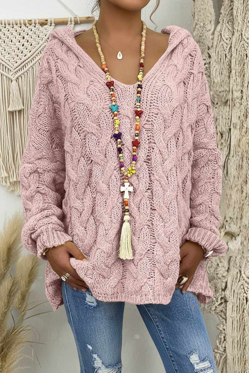 Heidi-Mode V-Neck Knitted Hoodie for Stylish Comfort and Versatile Wear 0