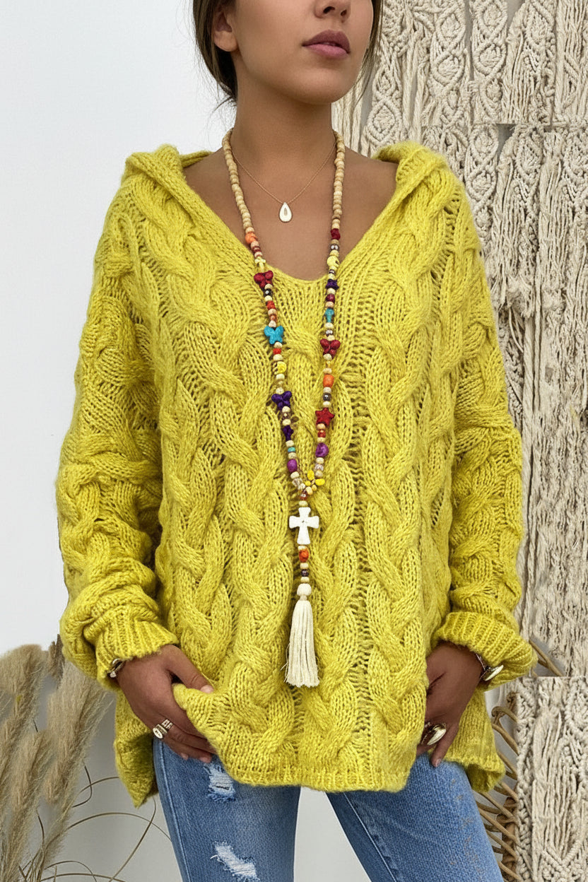 Heidi-Mode V-Neck Knitted Hoodie for Stylish Comfort and Versatile Wear 1