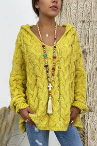 Heidi-Mode V-Neck Knitted Hoodie for Stylish Comfort and Versatile Wear 1