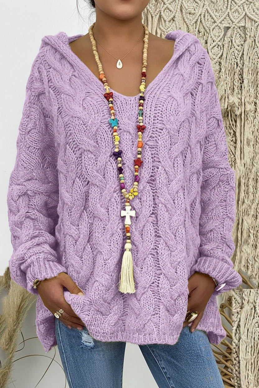 VEECRAFT – Mode V-Neck Knitted Hoodie for Stylish Everyday Comfort