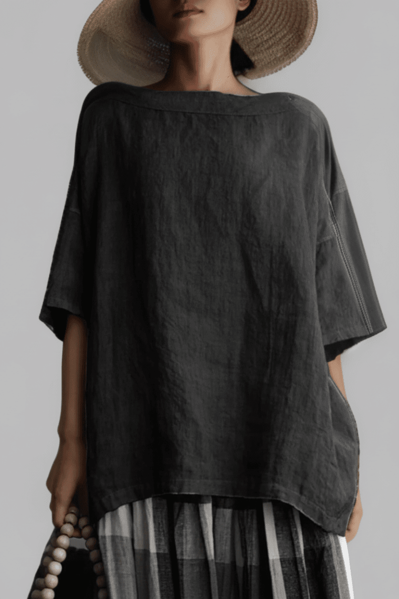 Heidi - Vintage Oversized Tunic with Elegant Boat Neckline in Soft Fabric 0