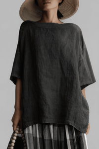 Heidi - Vintage Oversized Tunic with Elegant Boat Neckline in Soft Fabric 0