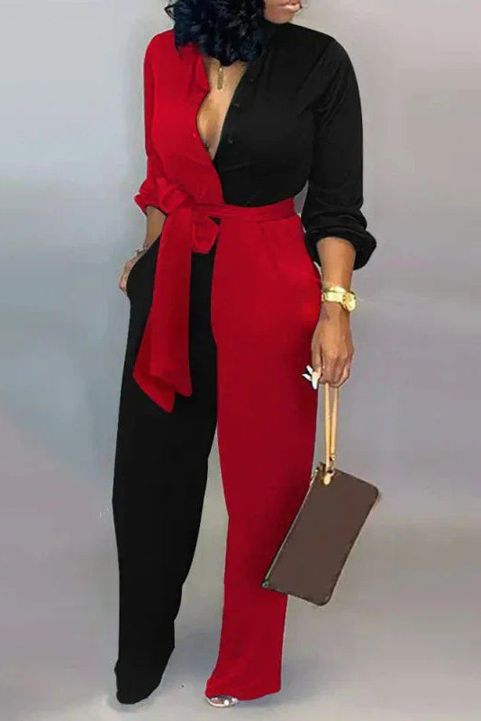 Heidi Elegant Cotton Jumpsuit with V-Neck and Lace-Up Details for Women 1