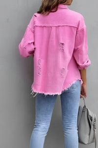 Heidi Fashion - Women's Ripped Denim Button-Up Shirt, Casual Relaxed Fit 1