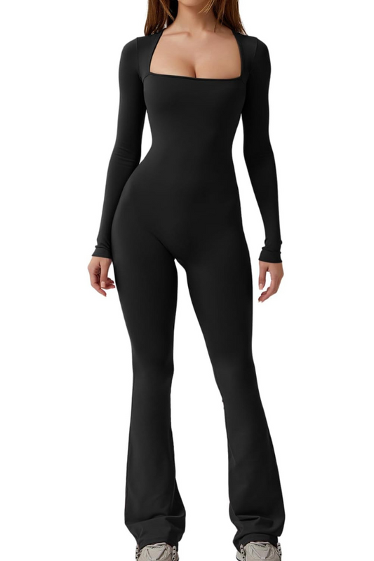 Heidi Women's Jumpsuit - Elegant Flared Legs & Square Neckline, 100% Polyester 0