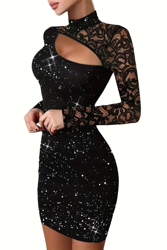 Helena - Feminine High-Neck Bodycon Dress with Long Sleeves 0