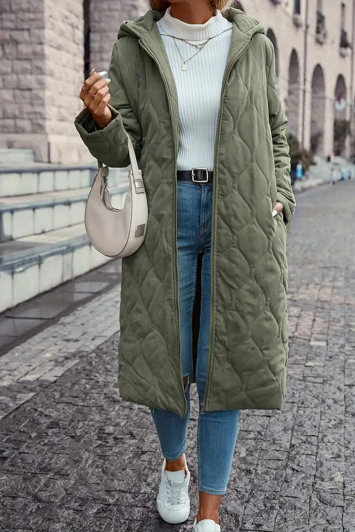 Hooded Quilted Jacket - Warm Cotton Blend, Stylish Fall & Winter Layer 0