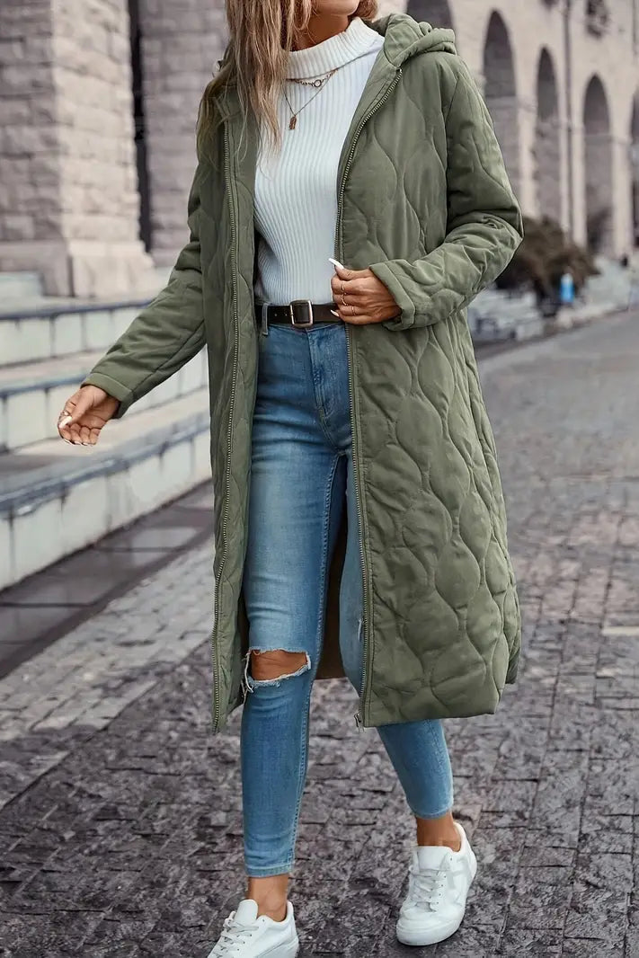 Hooded Quilted Jacket - Warm Cotton Blend, Stylish Fall & Winter Layer 3