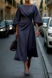 Jasmine Elegant Dress - Women's Lantern Sleeve Cocktail Dress with Belt 0