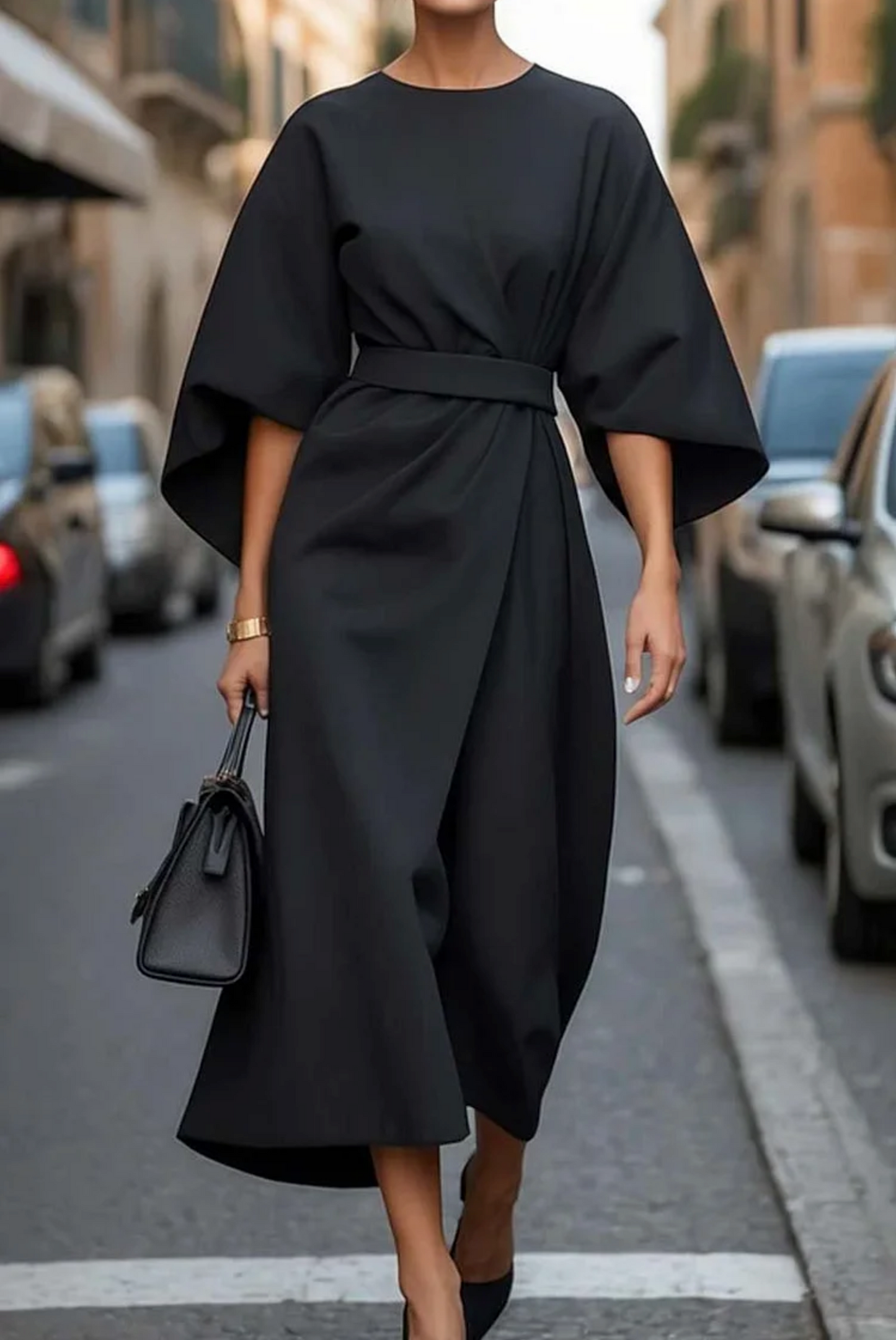 Jasmine Elegant Dress - Women's Lantern Sleeve Cocktail Dress with Belt 1