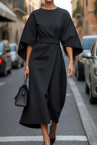 Jasmine Elegant Dress - Women's Lantern Sleeve Cocktail Dress with Belt 1