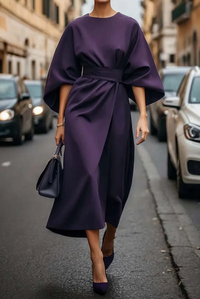 Jasmine Elegant Dress - Women's Lantern Sleeve Cocktail Dress with Belt 2