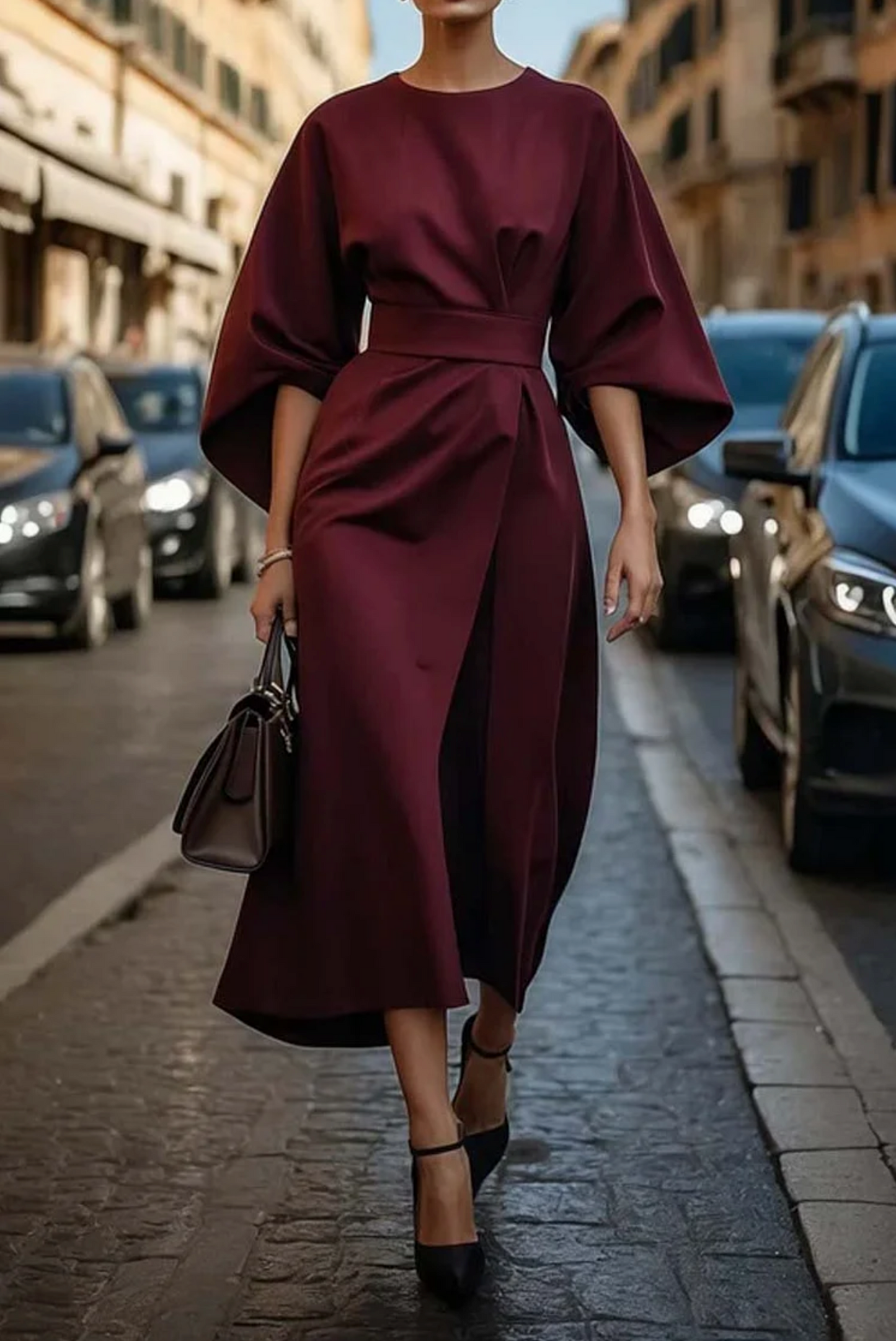 Jasmine Elegant Dress - Women's Lantern Sleeve Cocktail Dress with Belt 6