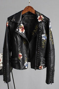 Jocelyn Women's Floral Faux Leather Biker Jacket with Tailored Fit & Edgy Design 0