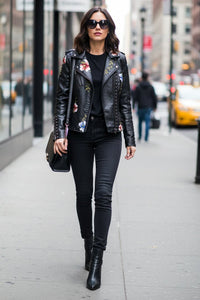 Quincy – Sharp Floral Faux Leather Jacket with Reinforced Seams