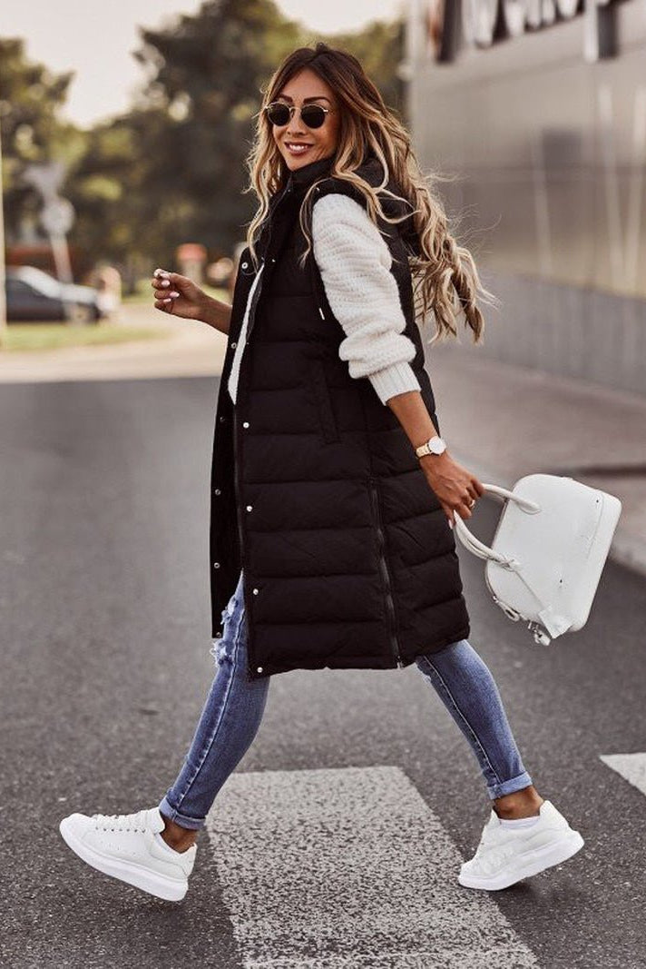 Knee-Length Quilted Vest for Women - Lightweight Insulating Layer with Elegant Design 0