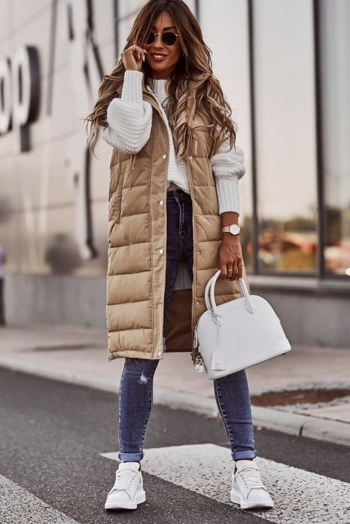 Knee-Length Quilted Vest for Women - Lightweight Insulating Layer with Elegant Design 3