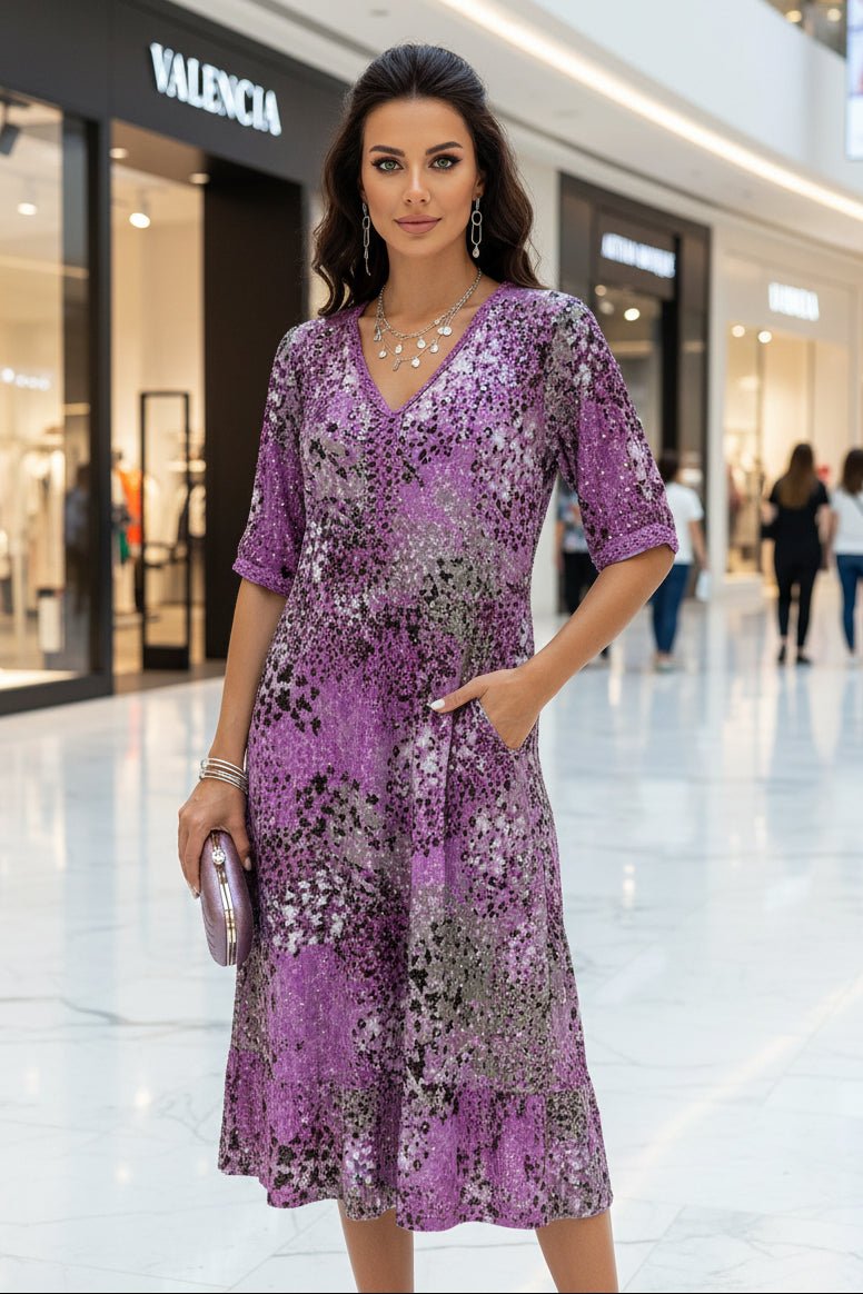 ALÉRIN – Women’s Midi Dress with Flattering Fit and Modern V-Neck