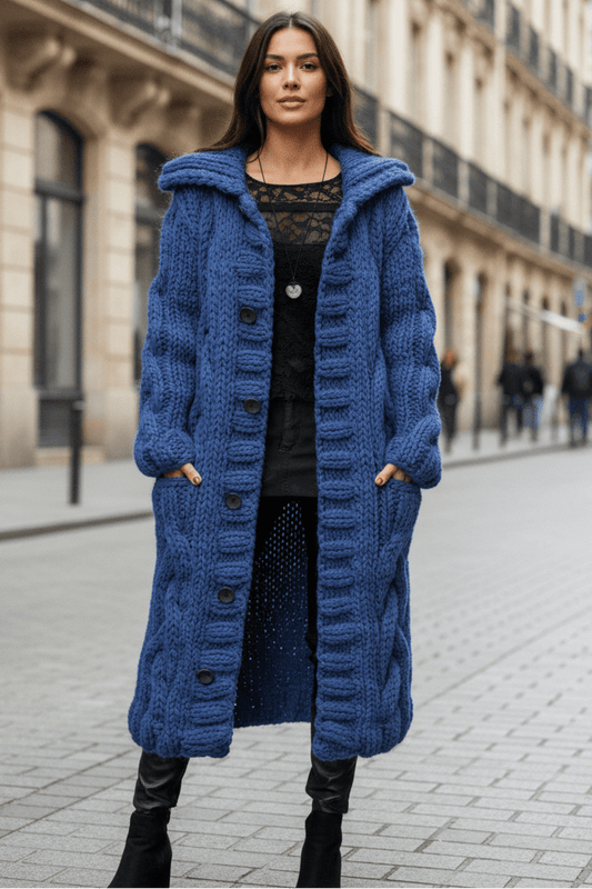 WARMÉA – Chic Oversized Cable Knit Cardigan with Front Buttons for Women