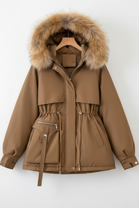 FURBELT – Stylish Plus Size Women’s Jacket with Faux Fur Hood & Adjustable Waist