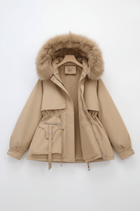 FURBELT – Stylish Plus Size Women’s Jacket with Faux Fur Hood & Adjustable Waist