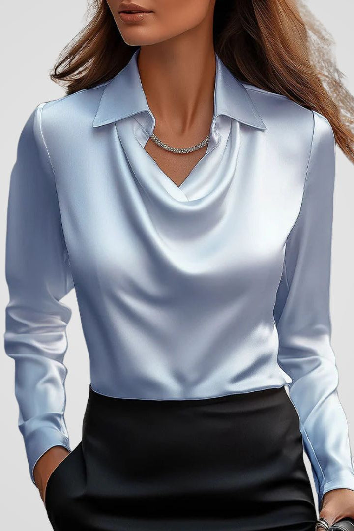 Malvina - Women's Elegant Satin Blouse with Draped Neck for Timeless Style 13