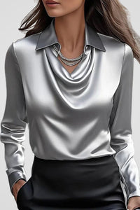 Malvina - Women's Elegant Satin Blouse with Draped Neck for Timeless Style 3
