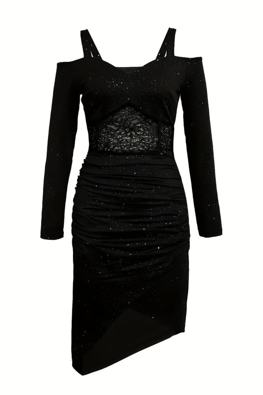 Marcella - Sophisticated Black Dress with Ruched Front & High-Low Hem