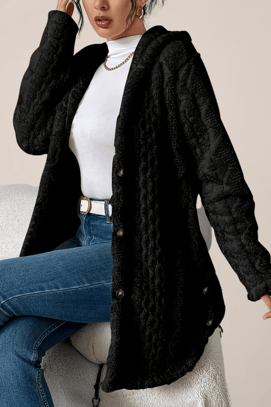 Marcelline - Soft Plush Hooded Winter Coatigan