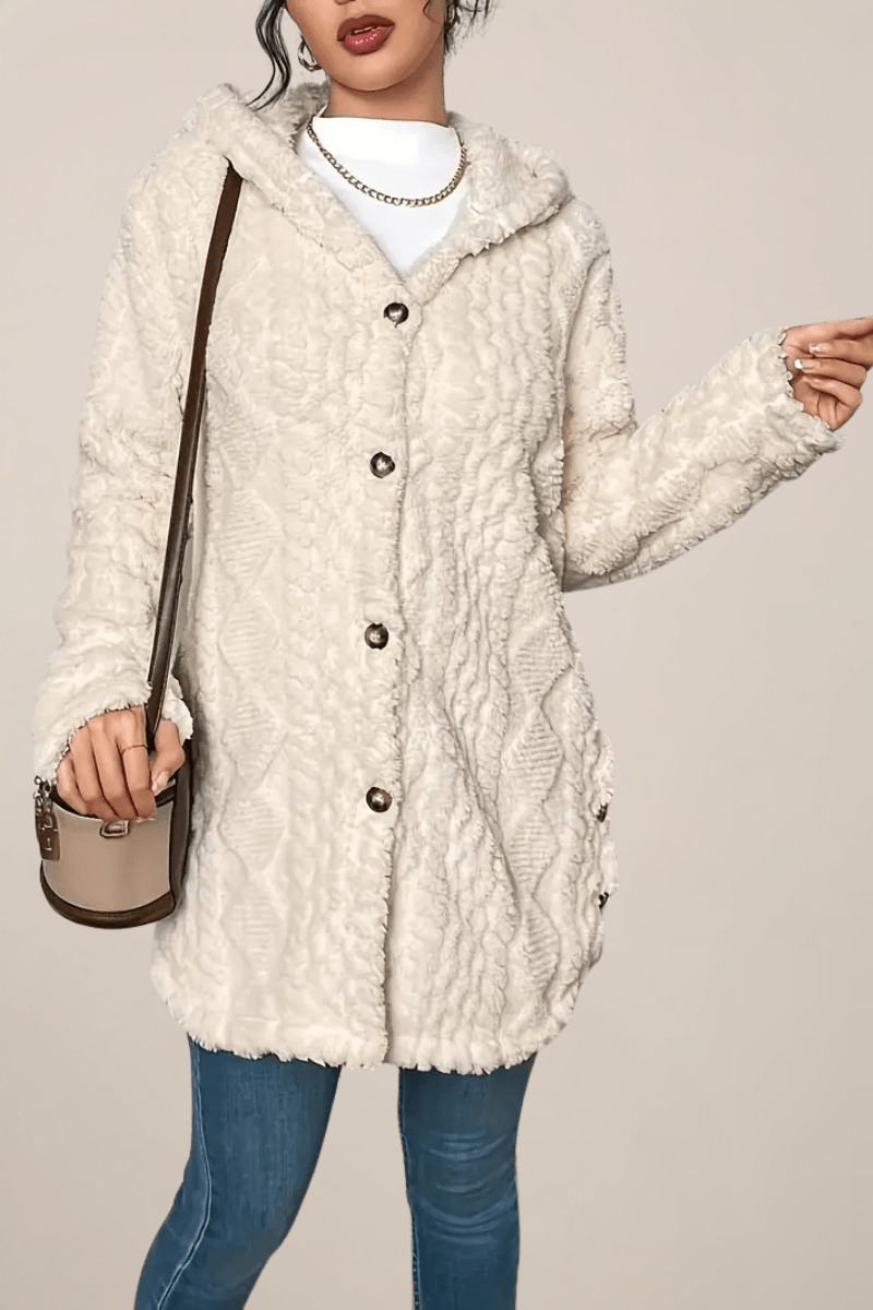 Marcelline - Soft Plush Hooded Winter Coatigan