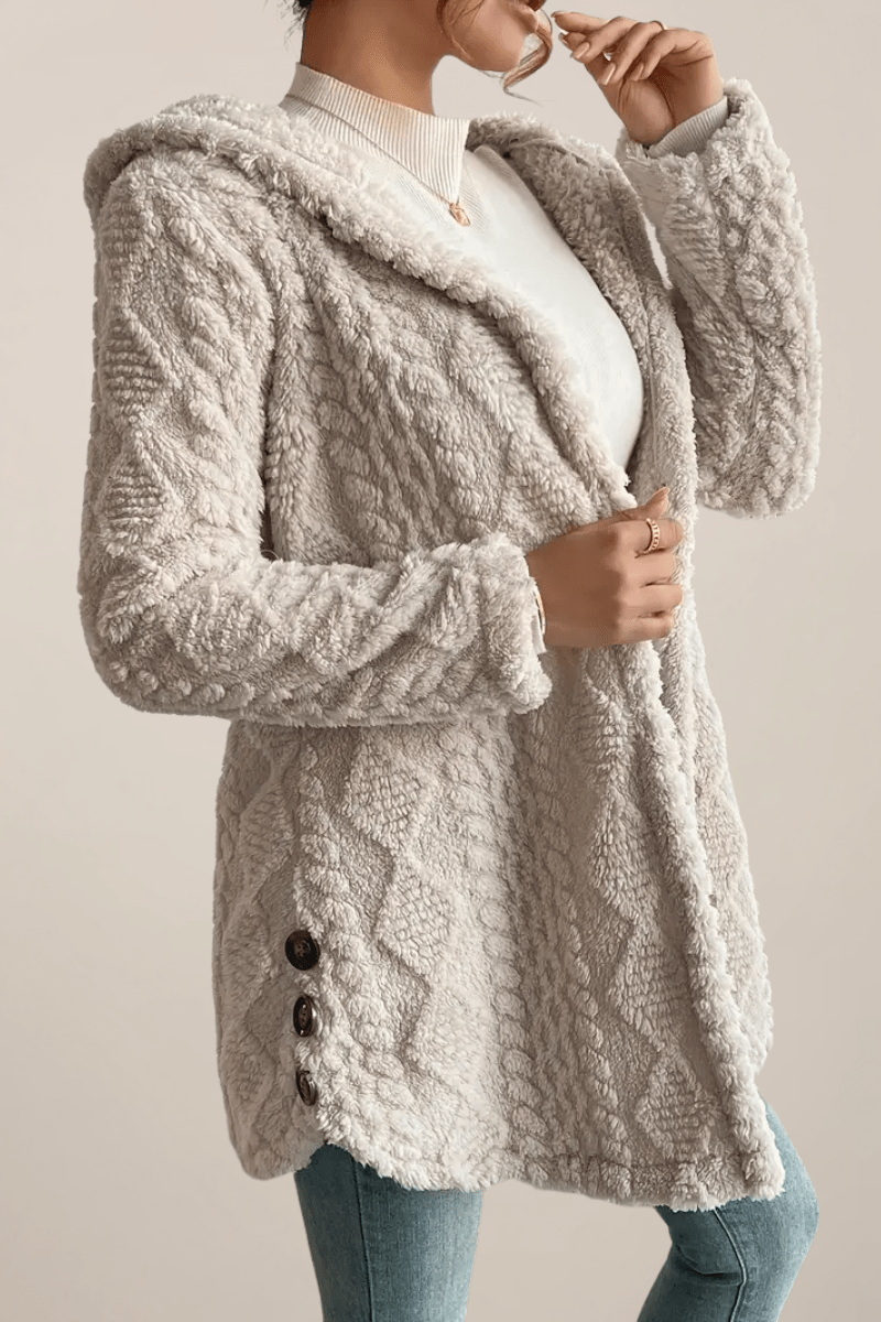 Mirella - Soft Cream Hooded Jacket with Textured Finish