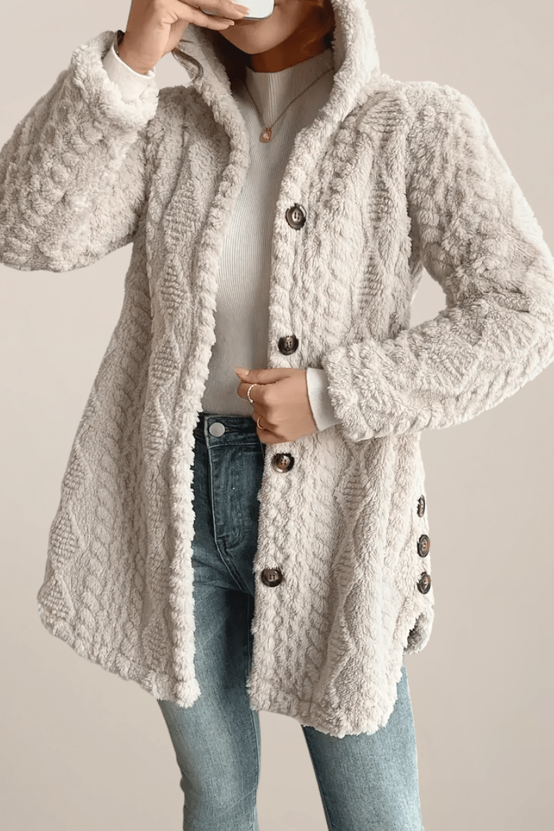 Mirella - Soft Cream Hooded Jacket with Textured Finish