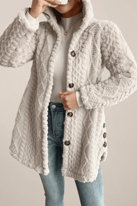 Mirella - Soft Cream Hooded Jacket with Textured Finish
