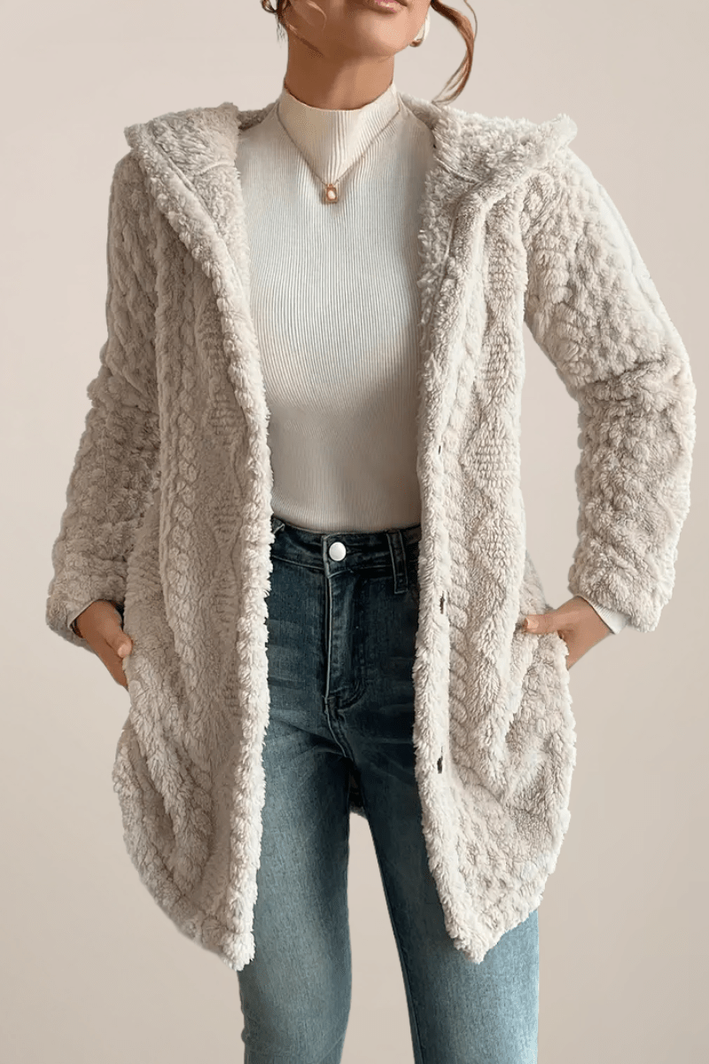 Mirella - Soft Cream Hooded Jacket with Textured Finish