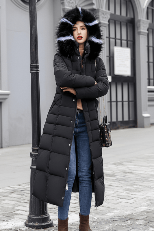COZYRA – Sleek Long Spring Puffer Jacket with Hood for Women | Warm & Stylish