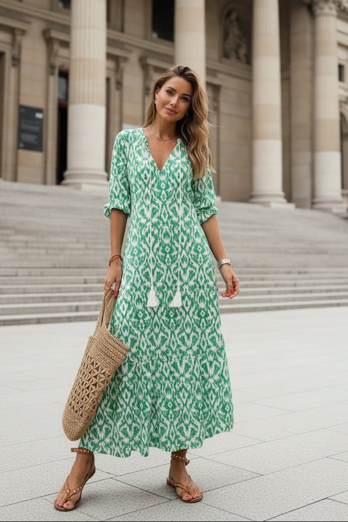 Patrice - Women's A-Line Maxi Dress with V-Neck and Vibrant Prints for Summer 2