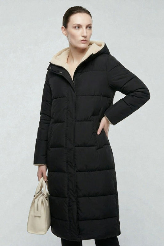 Reversible Black Puffer Jacket for Women - Warm Winter Coat with Soft Inner Structure 1