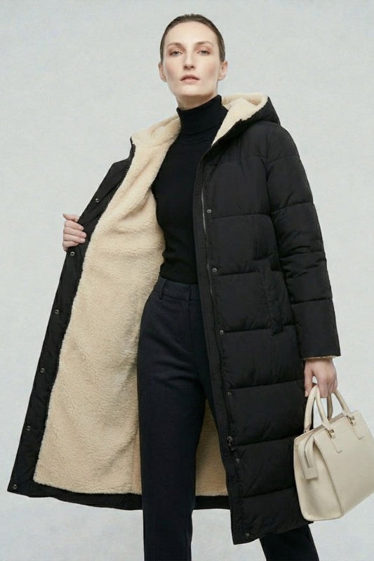 Reversible Black Puffer Jacket for Women - Warm Winter Coat with Soft Inner Structure 2