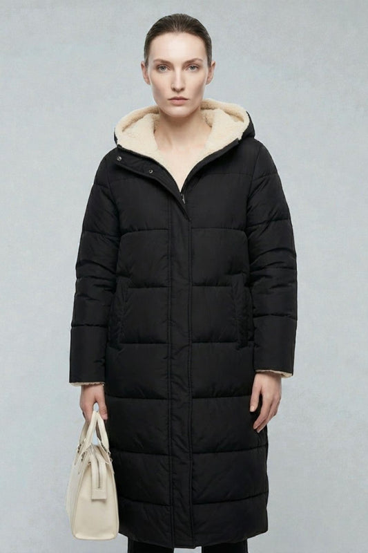 Reversible Black Puffer Jacket for Women - Warm Winter Coat with Soft Inner Structure 3