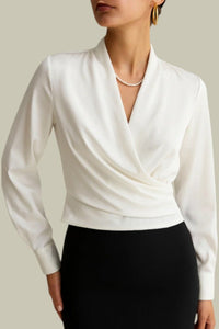 Ruby - Women's Satin Blouse with Wrap Front Design & Long Sleeve Elegance 0
