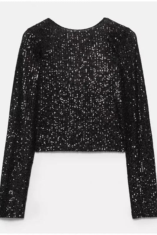 VELYRA – Chic Sequin Crop Top with Slim Fit and Statement Shine