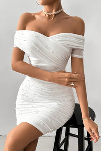 Seraphina - Sleek Pearl Accent Dress for Formal Events