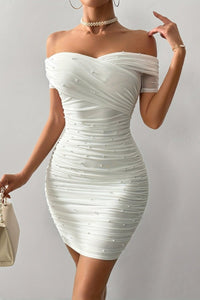 Seraphina - Sleek Pearl Accent Dress for Formal Events