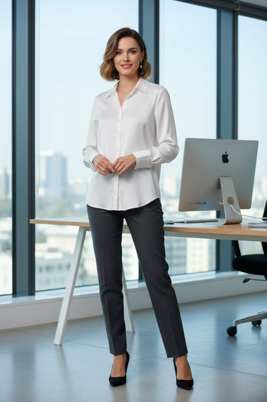 NOIRÉ – Women’s Satin Button-Up Blouse with Smooth Finish