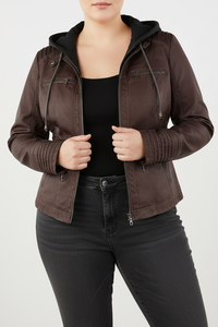 Stylish Women's Leather Jacket with Removable Hood - Plus Sizes L-3XL 1