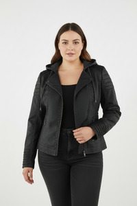 Stylish Women's Leather Jacket with Removable Hood - Plus Sizes L-3XL 2
