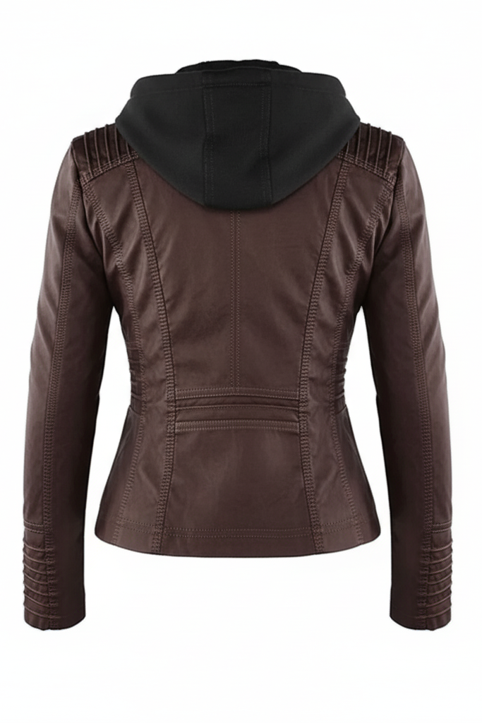 Stylish Women's Leather Jacket with Removable Hood - Plus Sizes L-3XL 7
