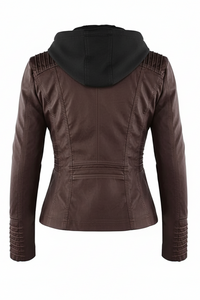 Stylish Women's Leather Jacket with Removable Hood - Plus Sizes L-3XL 7
