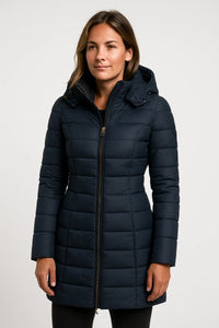 Stylish Women's Mid-Length Quilted Puffer Coat with Detachable Hood for Winter 0